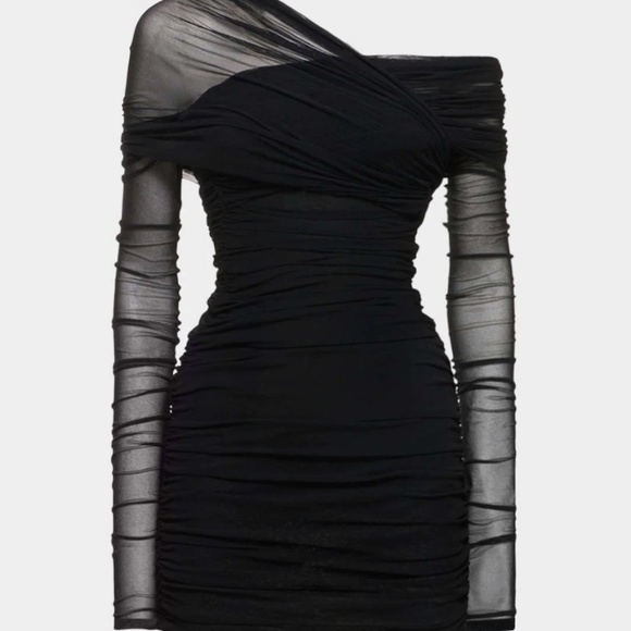 Micas Dresses & Skirts - Micas Black Sheer Mesh One Shoulder Ruched Mini Dress